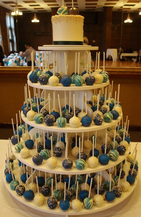 wedding cake alternative....cool but have them look like baseballs Peacock Wedding Cake, Cake Ball, Wedding Cake Pops, Wedding Cake Alternatives, Torte Cupcake, Water Wedding, Peacock Wedding, Cake Balls, Wedding Cupcakes