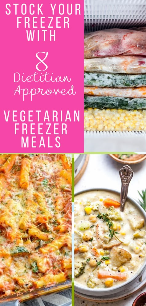 Make ahead vegetarian freezer meals to eat well in less time. Meal prep these dietitian approved freezer meals to stock your plant based kitchen and always have a healthy meal on hand! Vegetarian Frozen Meals, Veggie Freezer Meals, Meals That Freeze Well, Vegan Freezer Meals, Vegetarian Freezer Meals, Mexican Chicken Casserole, Freezer Dinners, Vegetarian Casserole, Freezer Friendly Meals