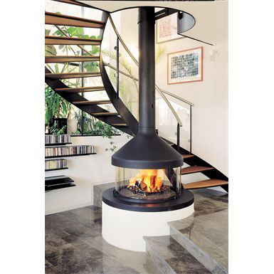 Focus Fireplaces, Design Camino, Contemporary Fireplace Designs, Standing Fireplace, Hanging Fireplace, نباتات منزلية, Stairs Architecture, Freestanding Fireplace, Glass Fireplace