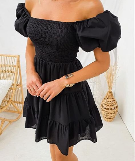 ZESICA Women's Boho Summer Square Neck Puff Sleeve Off Shoulder Smocked Tiered Casual A Line Short Mini Dress Casual Sundress, 파티 드레스, Flowy Mini Dress, Black Prom Dress, Grad Dresses, Mini Dress Casual, Short Mini Dress, Boho Summer, Casual Dinner Outfit