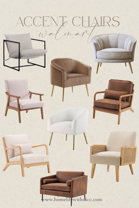 Affordable accent chairs in a variety of modern styles Modern Living Room Couch And Chairs, Accent Chairs For Beige Couch, Accent Chairs Brown, Natural Organic Modern Living Room, Apartment Accent Chairs, Beige Sofa With Accent Chairs, Cream Couch With Accent Chairs, Set Of 2 Accent Chairs Living Room, Modern Organic Accent Chair