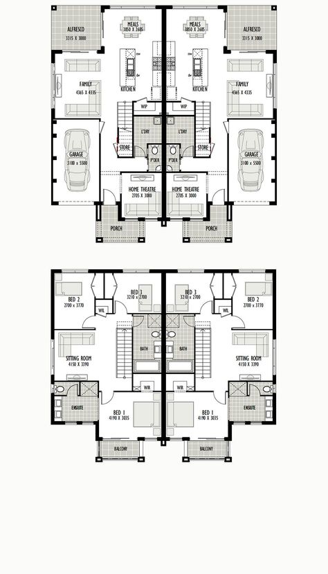 Eastwood 54 - Provincial Homes - New Home Designs Small Apartment Building Plans, Small Apartment Building Design, Twin House, Small Apartment Building, Duplex Floor Plans, Narrow House Plans, House Plans Mansion, Classic House Exterior, Building House Plans Designs