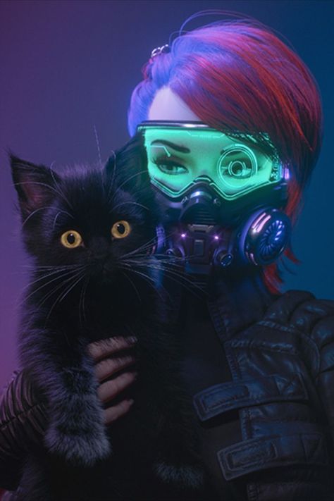 Futuristic Mask Concept Art, Futuristic Mask, Gas Mask Girl, Cyberpunk Girl, Cyberpunk Aesthetic, Cyberpunk City, A Black Cat, Cat Mask, Futuristic Art