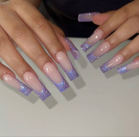 Light Purple Nails, Glitter French Nails, Purple Glitter Nails, Glitter French Tips, August Nails, Purple Acrylic Nails, Drip Nails, Glamour Nails, Long Nail