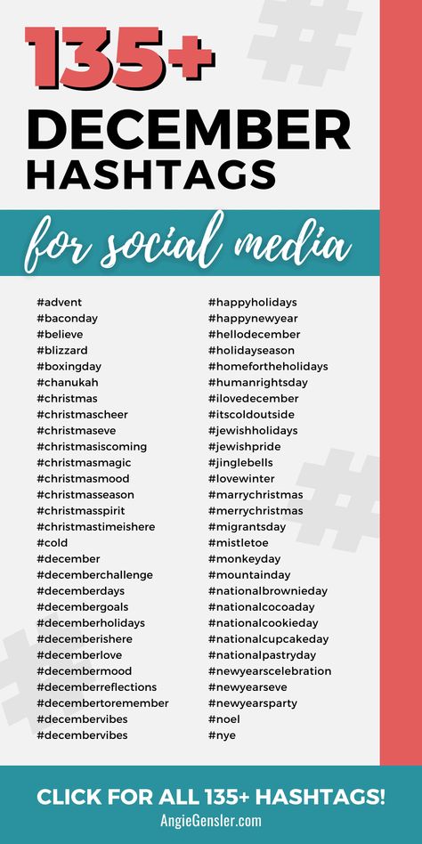 If you’re looking for some of the most popular December hashtags for social media – or need help creating content for your social media channels– we’ve got you covered. From trending and popular hashtags to easy-to-rank hashtags, we’ve got everything you need to get your content found and grow your following on social media. Wednesday Hashtags Social Media, Hastag Instagram, List Of Hashtags, Hashtag Ideas, Podcast Website, Tiktok Marketing, Facebook Tips, Linkedin Tips, Trending Hashtags