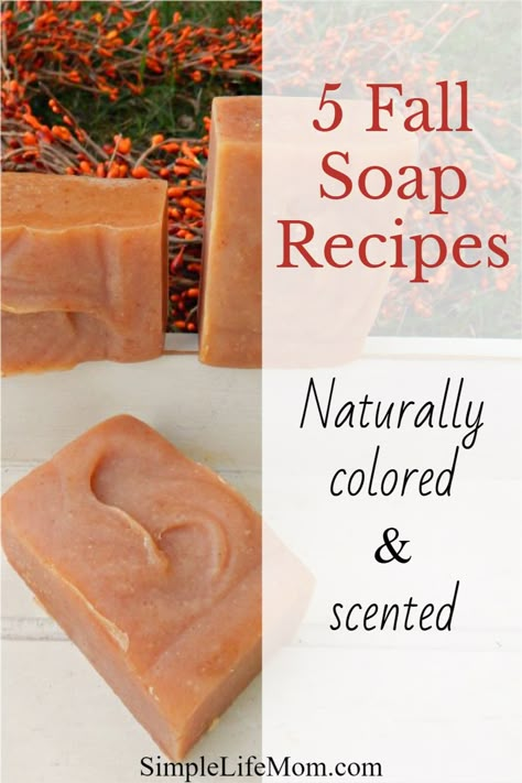 5 Great Fall Soap Recipes - cold process soap with natural ingredients, essential oils, herbs and clays for organic coloring. Fall Goat Milk Soap Recipes, Natural Soap Recipes Cold Process, Simple Natural Soap Recipe, Apple Cider Cold Process Soap Recipe, Fall Cold Process Soap Recipes, Fall Soap Recipes Melt And Pour, Crockpot Soap Making, Pumpkin Soap Recipe Cold Process, Soap Recipes With Lye