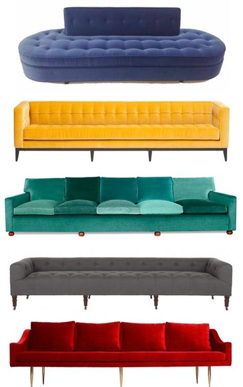 Supersized Style: Extra Long Sofas Apartment Therapy Shopping Guide The turquoise one is amazing.Way too loud for me now, but maybe one day.. Long Sofas, Sofas For Small Spaces, Long Sofa, Apartment Sofa, Green Sofa, Modern Sofas, Sofa Living Room, Sofa Styling, Sofa Living