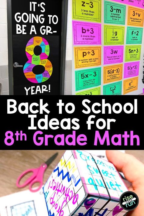 8th Grade Math Classroom Decorations and Back to School Ideas — Rise over Run 8th Grade Math Classroom, Math Bulletin Boards Middle School, Math Signs, Math Bulletin Boards, Back To School Ideas, Math Classroom Decorations, Calendar Math, Math Tutorials, Algebraic Expressions