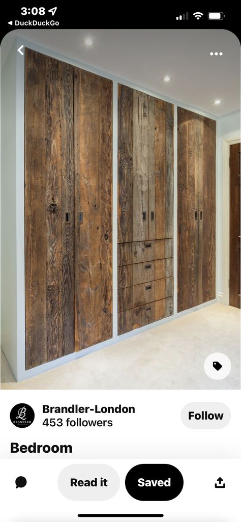 Timber Bedroom, Reclaimed Kitchen, Interior Industrial, Wardrobe Door Designs, Wood Wardrobe, Natural Furniture, Bedroom Door Design, Timber Beams, Wardrobe Design Bedroom