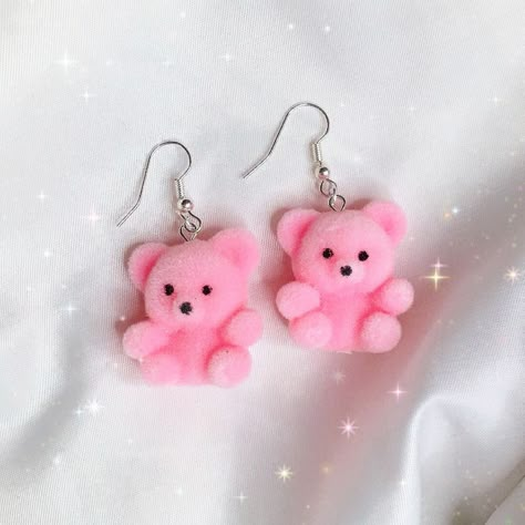 Teddy Bear Earrings, Crazy Earrings, Weird Jewelry, Kawaii Things, Quirky Jewelry, Kawaii Earrings, Bear Earrings, Pink Teddy Bear, Quirky Earrings