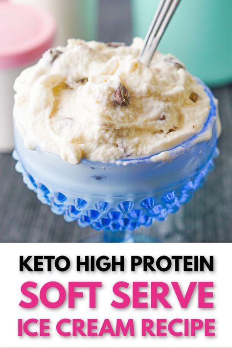 If you miss Dairy Queen or soft serve ice cream on a keto diet, you have to try this keto soft serve ice cream recipe you can make at home with a Dash ice cream maker. You only 4 ingredients for your basic vanilla ice cream base and I have low carb topping ideas too. The whole batch has just 1.6 grams of carbs and 27 grams of protein so it's a healthy sweet treat too! Whey Protein Ice Cream, Mini Ice Cream Maker, Soft Serve Ice Cream Recipes, Keto High Protein, Low Carb Ice Cream Recipe, Kitchen Aid Ice Cream, Keto Friendly Ice Cream, Protein Ice Cream Recipe, Ice Cream Recipes Machine