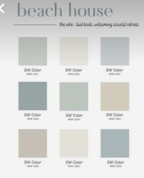 Sherwin Williams Coastal, Coastal Paint Palette, Modern Coastal Farmhouse, Beach Color Palettes, Coastal Paint Colors, Coastal Paint, Beach House Colors, Sherwin Williams Paint, Coastal Color Palette