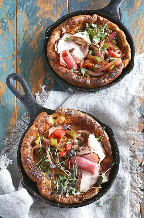 Savory-Dutch-Babies-1 Sauteed Bell Peppers, Dutch Breakfast, Savory Dutch Baby, Dutch Babies, Recipe Web, German Pancakes, Meat Pasta, Recipe Generator, Savory Pancakes