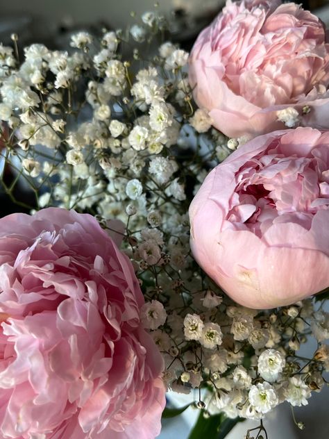 #peonies #babybreath #flowers #pink #white #aesthetic Pink White Aesthetic, 24th Birthday Cake, Manifesting Future, 18th Bday, The Royal Wedding, Dragons Breath, Baby Breath, 24th Birthday, Baby S Breath