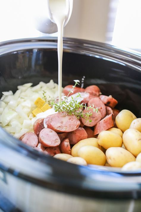 Aidells Chicken And Apple Sausage Recipes, Apple Sausage Recipes, Chicken Apple Sausage Recipes, Aidells Chicken Apple Sausage, Chicken And Apple Sausage, Sausage Chowder, Sausage Crockpot Recipes, Sausage Slow Cooker, Chicken Sausage Recipes