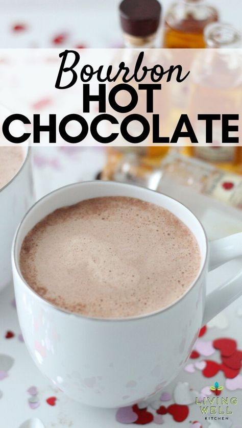 Bourbon Hot Chocolate is an easy winter bourbon cocktail for a cold night. A spiked homemade hot chocolate that will warm you up for Valentine's Day or any chilly evening. This simple bourbon drink recipe can easily be multiplied for a crowd. Low in added sugar, gluten free, can be dairy free. #bourbondrinks Bourbon Hot Chocolate, Bourbon Drinks Recipes, Spiked Hot Cocoa, Bourbon Drink, Bourbon Cocktail, Homemade Hot Cocoa, Hot Cocktails, Chocolate Bourbon, Bourbon Drinks