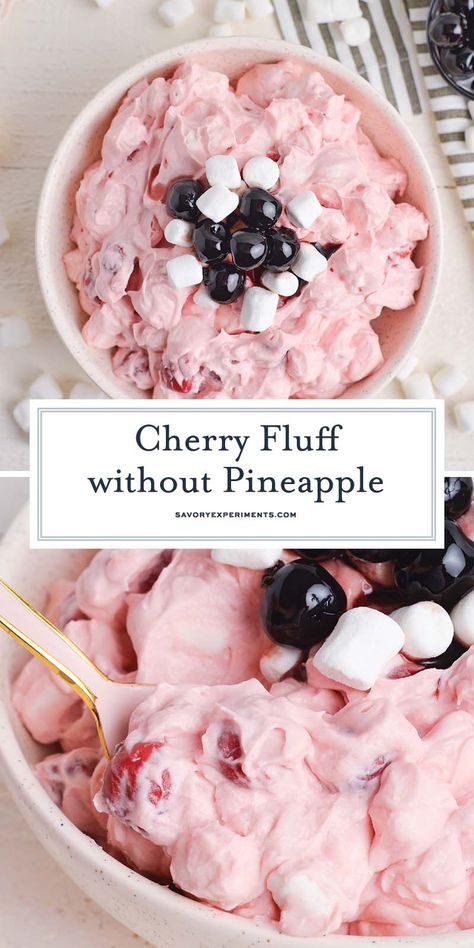 This EASY Cherry Fluff without Pineapple omits the pineapple, nuts, and coconut, placing the spotlight on the sweet cherries! Refrigerator Desserts, Fresh Cherry Pie, Cherry Fluff, Pineapple Fluff, Cherries Salad, Fabulous Desserts, Homemade Cherry Pies, Fluff Recipe, Fluff Desserts