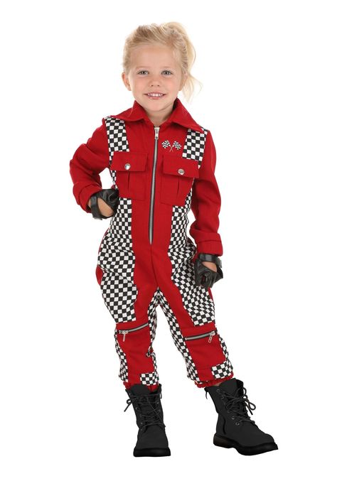 PRICES MAY VARY. Size: 2T Main body: red fabric:100% polyester, black & white fabric: 63% polyester, 25% cotton, 12% rayon; gloves: 88% polyester, 12% spandex Gabardine jumpsuit has center-front zipper Elastic at back waist, wrist & ankle cuffs Black & white checkered pique inset panels Get your little speedster ready for Halloween with our Toddler Girl's Racer Jumpsuit Costume! The playful ensemble is perfect for your adventurous tot. Made with high-quality materials, the jumpsuit features a vi Race Car Costume, Baby Carrier Costume, Karate Kid Costume, Racer Jumpsuit, Ace Ventura Costume, Car Costume, Toddler Boy Costumes, Kiss Costume, Old Halloween Costumes