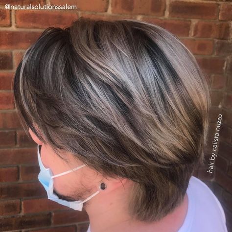 Hair Color For Men Highlights, Highlights On Mens Hair, Men Short Hair Highlights, Light Brown Hair With Highlights Men, Mens Brown Hair With Blonde Highlights, Salt And Pepper Hair Color, Black Hair With Highlights Men, Boy Highlights Hair, Mens Hair Highlights