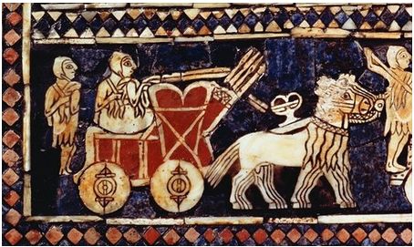 1. The standard of Ur  2. Made by Sumer. 3. Important because of the fine stones on this piece of artwork. Lapi Lazuli is the blue gem Ancient Sumer, Ancient Sumerian, World History Lessons, Ancient Near East, Ancient Technology, Ancient Origins, Carl Sagan, Horse Drawn, Art Antique