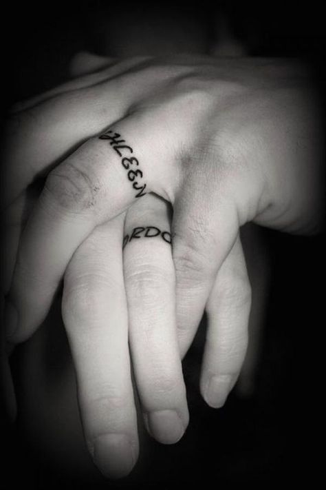 70+ Lovely Matching Tattoos | Art and Design Bible Verse Tattoo, Wedding Ring Tattoos, Engagement Rings On Finger, Ring Tattoo Designs, Wedding Band Tattoo, Wedding Ring Tattoo, Tattoo Wedding Rings, Ring Finger Tattoos, Matching Couple Tattoos