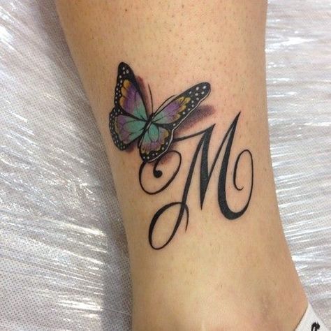 Initial With Butterfly Tattoo, Butterfly With Initials Tattoo, Tattoos With Initials, Initials Tattoo, Name Tattoo On Hand, Tattoo Side, Ring Tattoo Designs, Butterfly Tattoos On Arm, Diy Tattoo Permanent