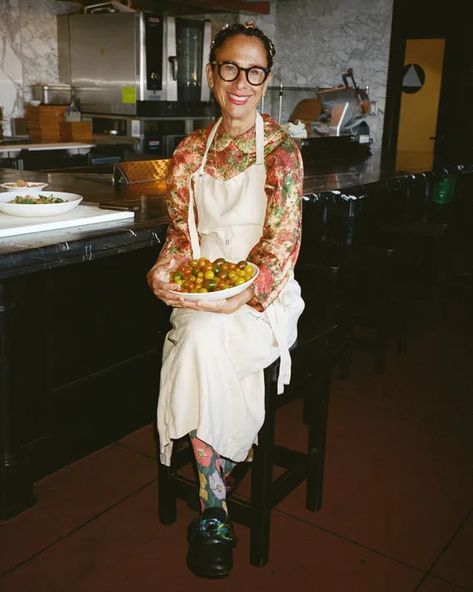 What Chef Nancy Silverton Wears To Work Nancy Silverton, Prada Sweater, Gucci Outfit, British Journal Of Photography, Chef Styles, American Photography, Chef Work, Making People Happy, Chef Clothes