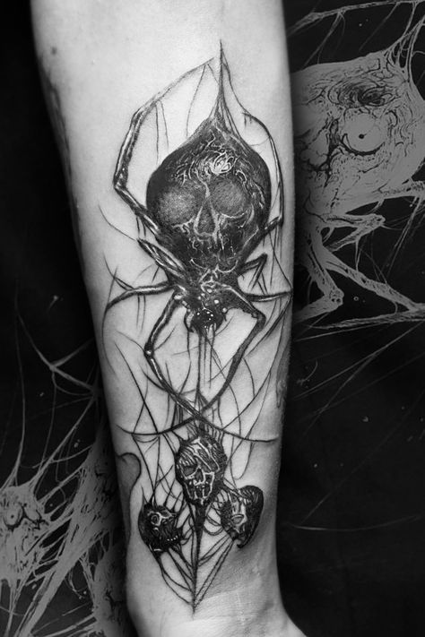 Horror Dark Spider Tattoo Horror Spider Tattoo, Dark Spider Tattoo, Spiders Tattoo, Spider Draw, Spider Drawing, 13 Tattoos, Gemini Tattoo, Raven Tattoo, Spider Tattoo