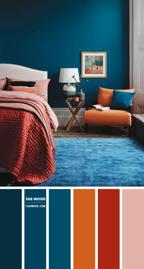 Burnt Orange Bedroom, Bedroom Color Combination, Teal Bedroom, Bedroom Orange, Bedroom Wall Colors, Cozy Boho, Bohemian Bedroom Decor, Room Color Schemes, Bedroom Color Schemes