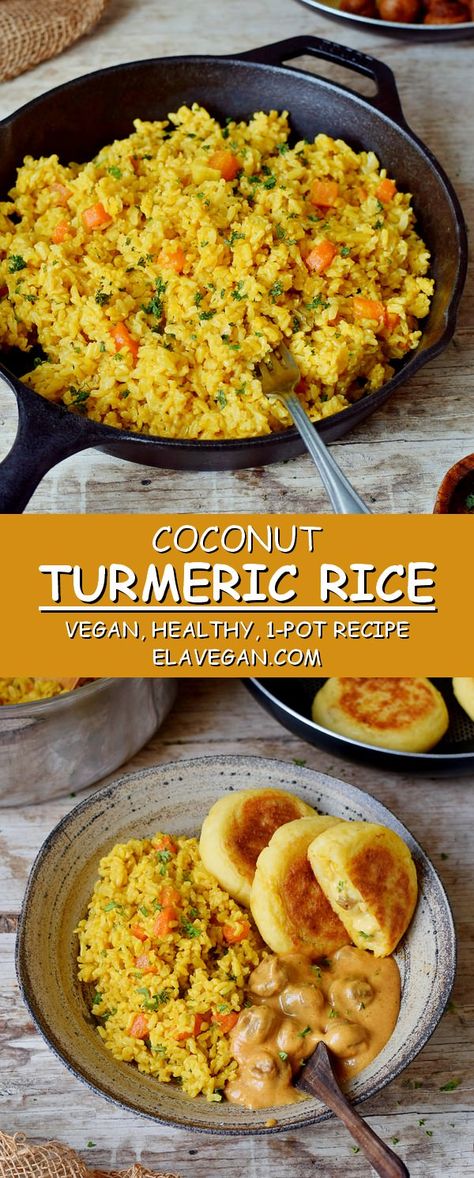 Coconut Turmeric Rice, Vegetarian Rice Dishes, Turmeric Rice, Golden Rice, Like Rice, Indian Dinner, Rice Recipes For Dinner, Turmeric Recipes, Vegan Side Dishes