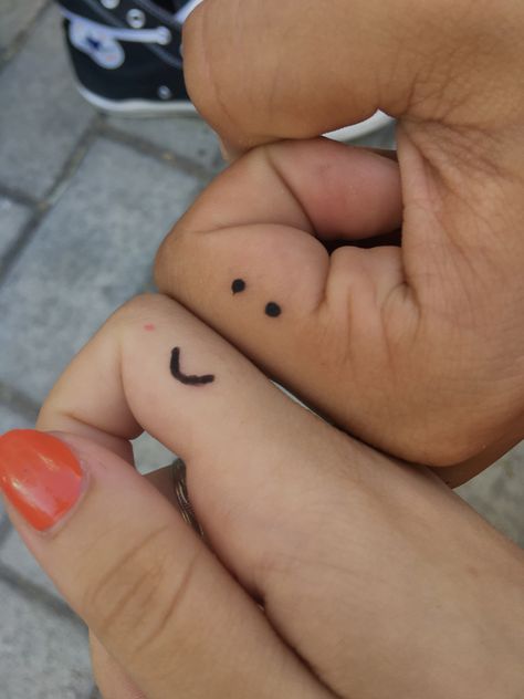 #smile #tattoo #doodle #friend Happy Face Tattoo Finger, Friend Stick And Poke Tattoos, Smile Tattoos, Finger Tattoos For Couples, Stick Tattoo, Ankle Tat, Half Smile, Smile Tattoo, Stick N Poke Tattoo