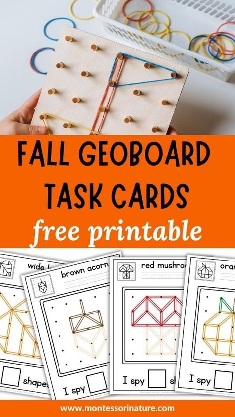 Fall into Learning Fun with Autumn-Themed Geoboard Cards Free Printable for Kids - Montessori Nature Free Geoboard Printables, Fall Pattern Block Mats Free, Montessori Autumn Activities, Fall Shape Activities, Geoboard Task Cards Free, Montessori Fall Activities, Geo Board, Nature Printables, Task Cards Free