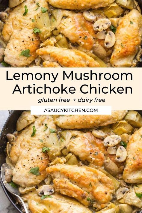 Chicken Artichoke Recipes, Mushroom Artichoke, Chicken And Artichoke, Chicken With Mushrooms, Sautéed Mushrooms, Dinner Rotation, Artichoke Chicken, Chicken Pieces, Artichoke Recipes