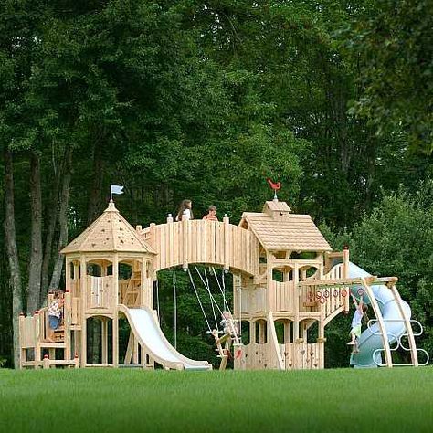 Backyard Playset, Kids Backyard Playground, Backyard Playhouse, Build A Playhouse, Diy Playground, Playset Outdoor, Wooden Swings, Backyard Playground, Climbing Frame