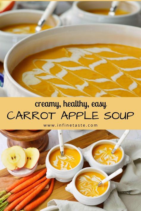 Carrot Fall Recipes, Fall Blended Soups, Soups For September, Slow Cooker Pureed Soup, Carrot Recipes Soup, Pumpkin Carrot Ginger Soup, Soup Recipes Pureed, Appetizer Soup Light, Carrot Apple Soup Recipes