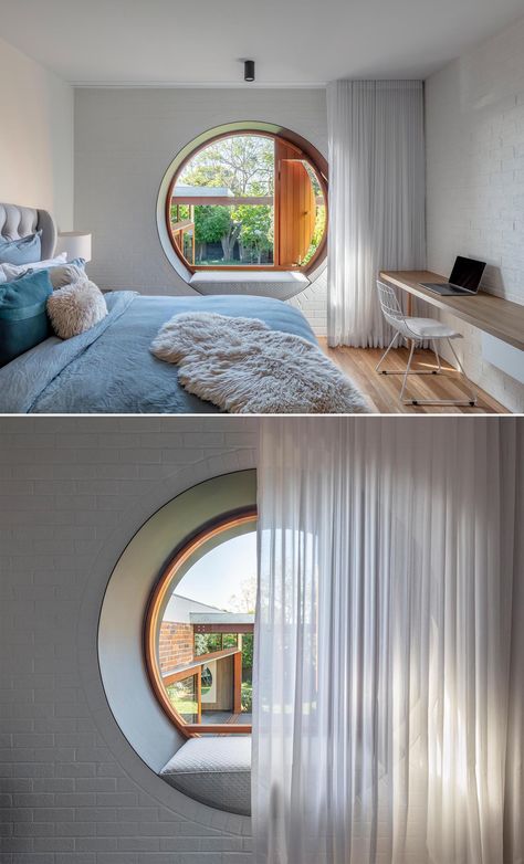 Round Window Bedroom, Round Room Design, Round Window Ideas, Modern House Window Design, Round Window Seat, Window Design For Bedroom, Window Bedroom Design, Window Designs Exterior, Round Windows Ideas