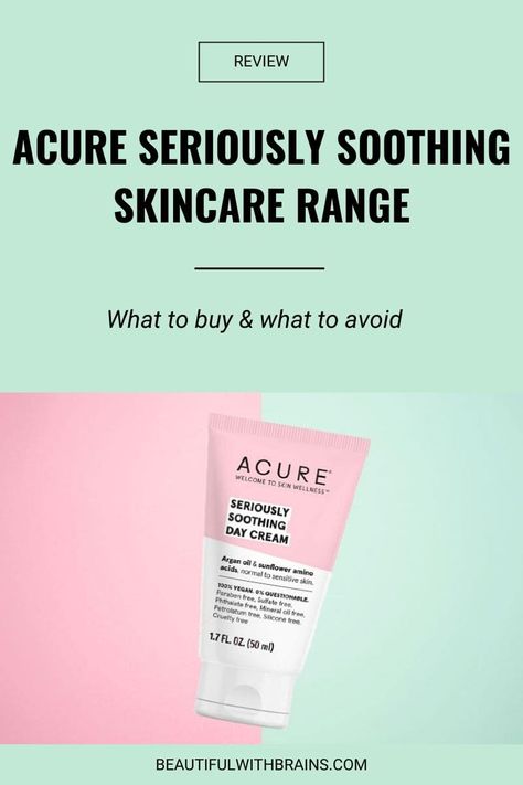 The complete guide to the Acure Seriously Soothing skincare range. Is it really suitable for sensitive skin? Find out what to buy and what to avoid. #skincare #sensitiveskin Acure Skincare, Soothing Skincare, Oily T Zone, Diy Skincare, Facial Moisturizers, Best Moisturizer, Skin Care Remedies, What To Buy, Waterproof Makeup