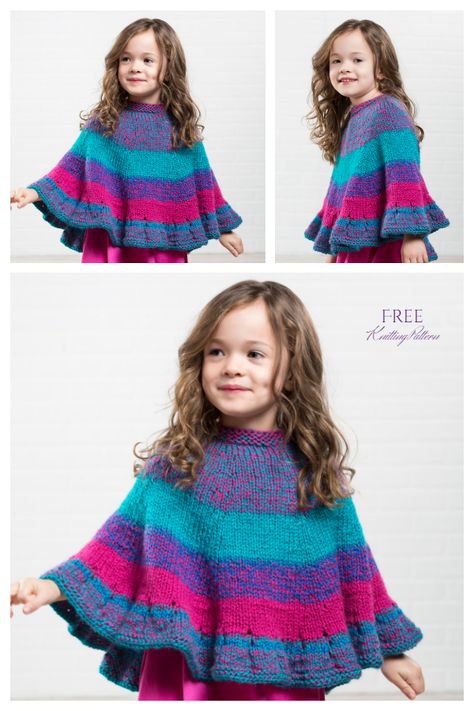 Kids Poncho Free Knitting Patterns - Knitting Pattern Poncho Knitting Patterns Free, Knitted Poncho Patterns Free, Kids Poncho Pattern, Knitting Kids Sweaters, Easy Poncho Knitting Pattern, Kids Sweater Pattern, Poncho Knitting, Girls Poncho, Baby Poncho