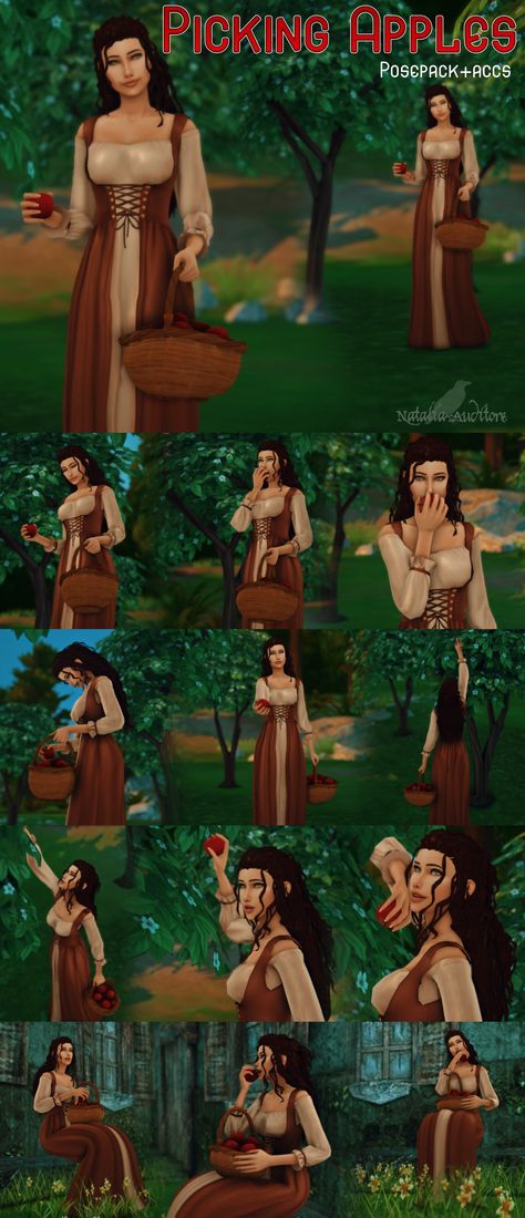 Sims 4 Medieval Poses, Sims4 Poses, Sims 4 Cc Patreon, Sims 4 Cottage, Disney Poses, Sims Poses, Sims 4 Stories, Sims 4 Decades Challenge, Picking Apples