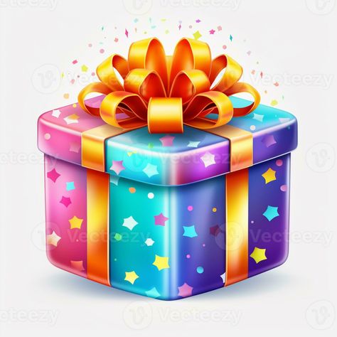 brightly colored gift box with a bow and stars on a white background. generative ai. Srećan Uskrs, Gift Animation, Gift Clipart, Wedding Blessing, Disney Frozen Olaf, 1st Birthday Cakes, Frozen Olaf, Art Birthday, Free Vectors