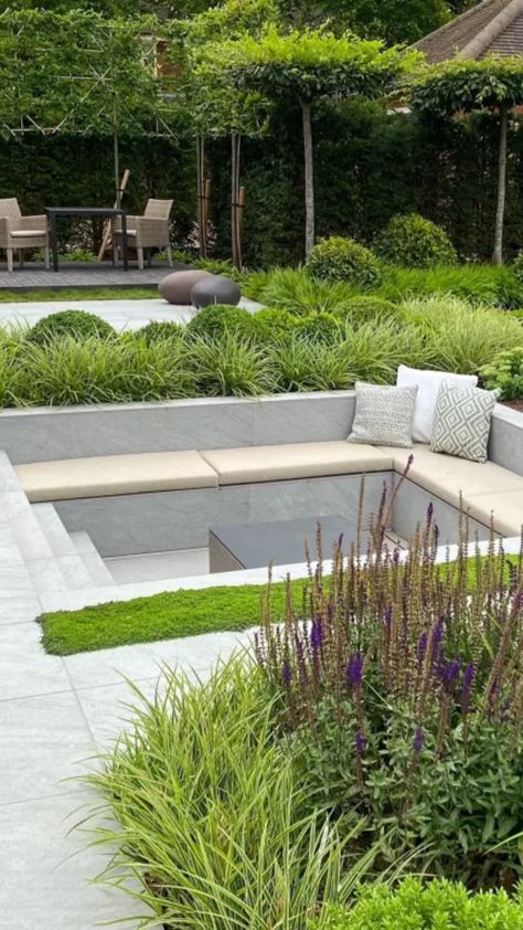 Sunken Courtyard Garden, Sunken Firepits Backyard Ideas, Sunken Patio Ideas, Sunken Garden Ideas, Sunken Seating Area Garden, Sunken Patios, Sunken Seating Area, Sunken Seating, Underground Garden