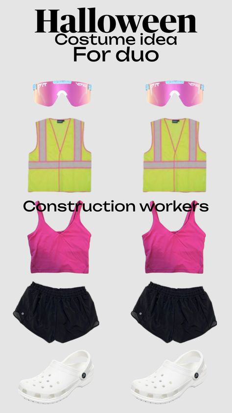 Cute Halloween outfit part1 Halloween Outfits For 2 Best Friends, Crossing Guard Halloween Costume, Construction Theme Outfit Women, Holocene Costumes For 2, Construction Workers Halloween, Construction Workers Costume, Cute Outfits For Halloween, Duo Costumes For Halloween, Preppy Construction Worker Halloween