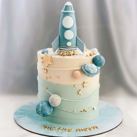 // s p a c e Space Buttercream Cake, Second Trip Around The Sun, Spaceship First Birthday, Outer Space 1st Birthday Cake, Out Of This World Birthday Cake, Space Cake First Birthday, First Birthday Cake Space, Space Bday Cake, Space Second Birthday