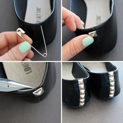 DIY Basics: Studded Flats, Chucks, and Pumps - Brit + Co Diy Wedding Heels, Diy Heels, Shoe Refashion, 90s Punk, Jewels Diy, Shoe Makeover, Teeth Whitening Gel, Mode Shoes, Diy Sneakers