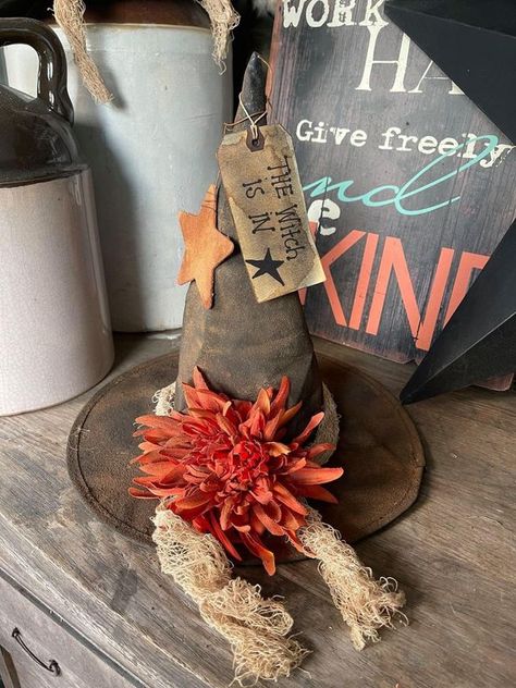 The Silver Farmhouse Farmhouse Crafts, Witch Hats, Fall Halloween Crafts, Tree Topper, Witch Hat, Tree Toppers, Fall Crafts, Vintage Halloween, Fall Halloween