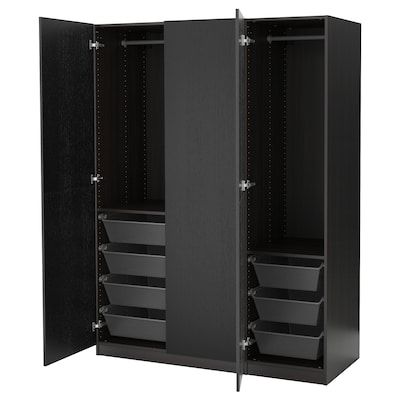 BRIMNES Storage combination w/glass doors, white, 63x13 3/4x74 3/4" - IKEA Ikea Black Wardrobe, Rakkestad Ikea, Powder Coating Wheels, Pax Planner, Ikea Black, Armoire Pax, Pax System, Furniture Sketch, Ikea Pax Wardrobe