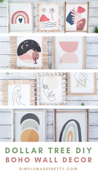 Diy Cheap Picture Frames, Dollar Tree Frames Wall Art, Diy Boho Frame, Dollar Tree Frames Diy, Decorate Picture Frames Diy, Farmhouse Picture Frames Diy, Dollar Tree Picture Frames Ideas, Boho Picture Frames, Diy Dollar Tree Picture Frame Wall Decor