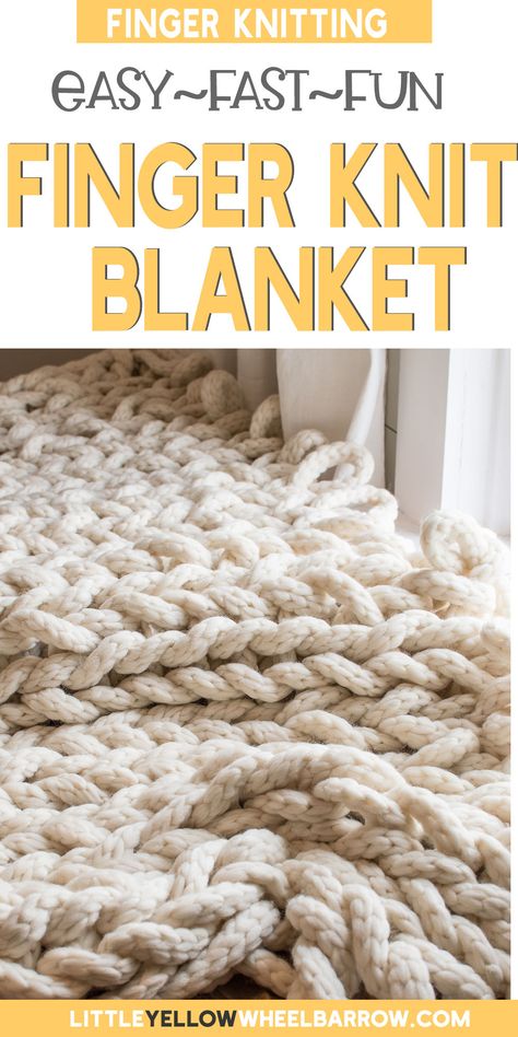 Arm Knitting Blanket Pattern, How To Finger Knit A Chunky Blanket, No Needle Knitting Blanket, Diy Blankets No Sew Chunky Knits, Easy Yarn Blanket, Easy Diy Blanket No Sew, No Sew Chunky Knit Blanket, Yarn For Chunky Knit Blanket, Super Chunky Blanket Pattern