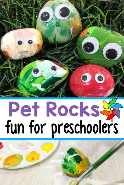 This pet rock process art activity is sure to please. Preschoolers enjoy getting to paint and create their own little pet. Be sure to stock up on supplies because they'll want to create many. This art activity is perfect for Spring. #artactivity #processart #preschoolart Pet Crafts Preschool, Rocks Kindergarten, Process Art Preschool, Play To Learn Preschool, Pet Crafts, Pet Rock, Preschool Art Projects, Animal Art Projects, Kindergarten Art Projects