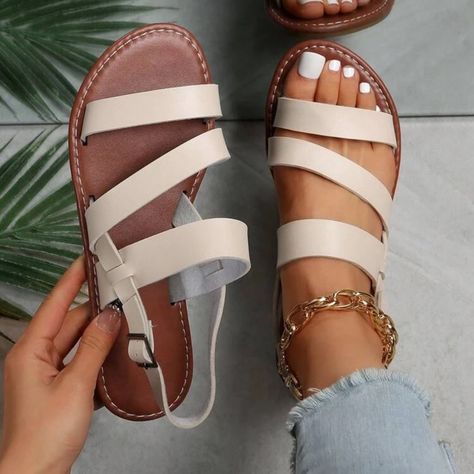 Beige Strappy Sandals Brand New Never Worn Size Us9 Eur40 Women Casual Flats, Women Flat Sandals, Casual Sandals Womens, Pretty Sandals, Beige Sandals, Fashion Shoes Sandals, Strappy Sandals Flat, Strappy Flats, Fashion Slippers